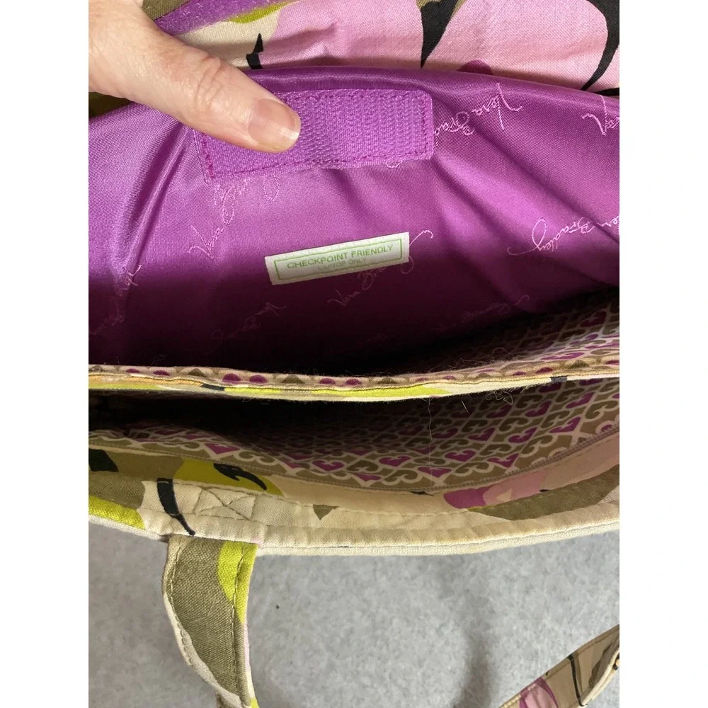 Vera Bradley Quilted Floral Laptop Tote Bag Purple Green Checkpoint Friendly